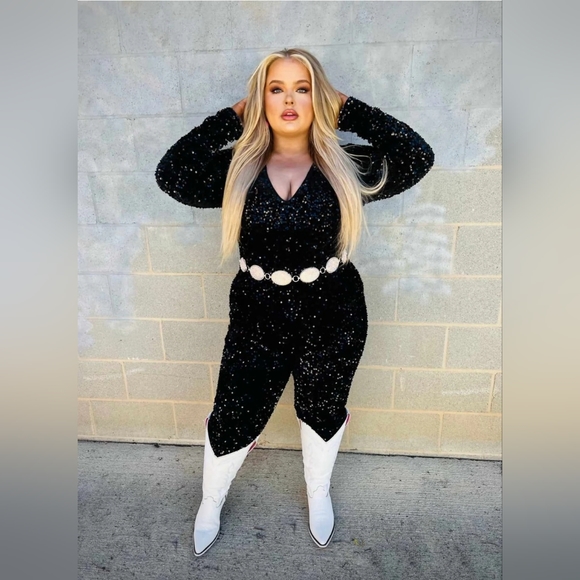 Jumpsuit Disco Outfits Plus Sizes Black Sequin Jumpsuit